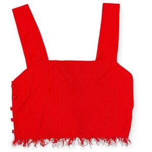 Caren Forbes‎ Red Sleeveless Fringe Crop Top Small